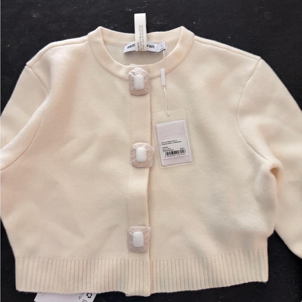 Self-Portrait Cream Cropped Cardigan with Decorative Buckles - Picture 5 of 6